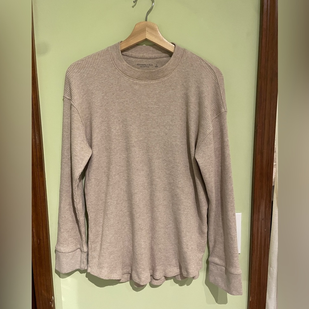 Abercrombie & Fitch Mens S Waffle tan Crewneck Soft A&F Layer Winter
